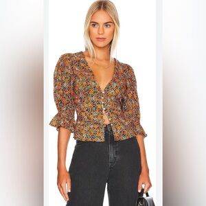 Free people button up blouse wild flower print